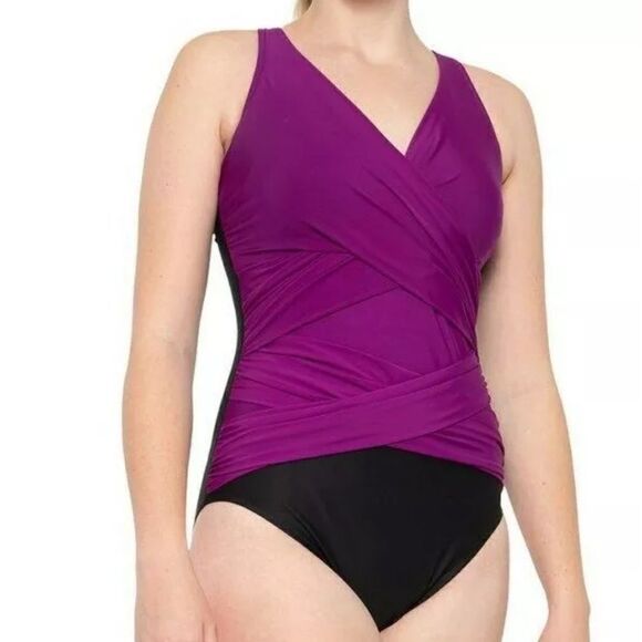 Miraclesuit Color-Block Megan Tummy Control One-Piece Swimsuit 10 - Picture 1 of 9